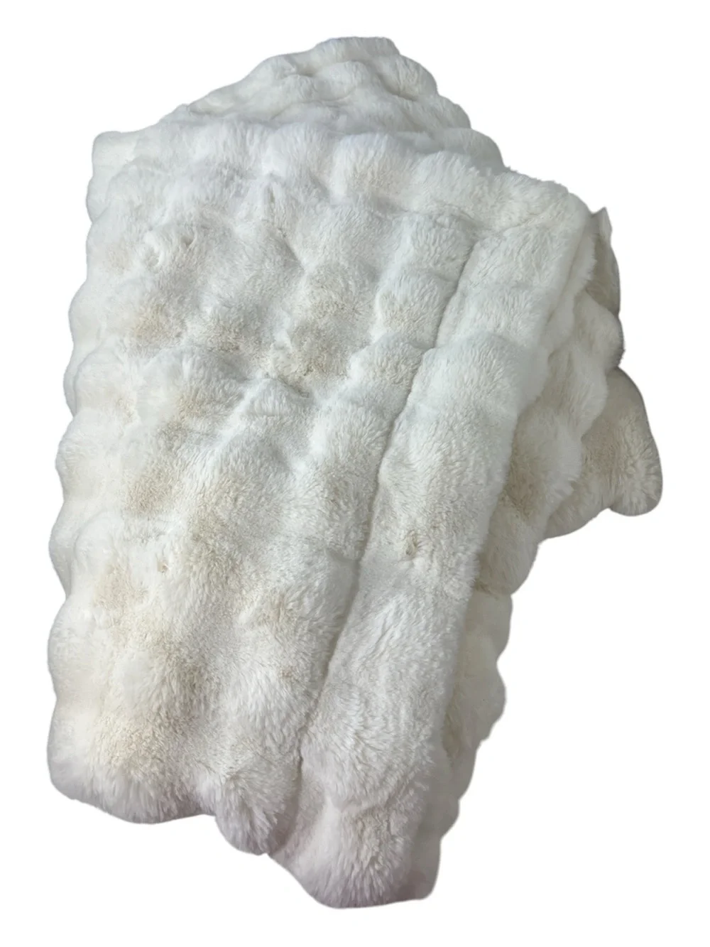 QUINCE Ruched Faux Fur Throw Snow 60x80 LIke New